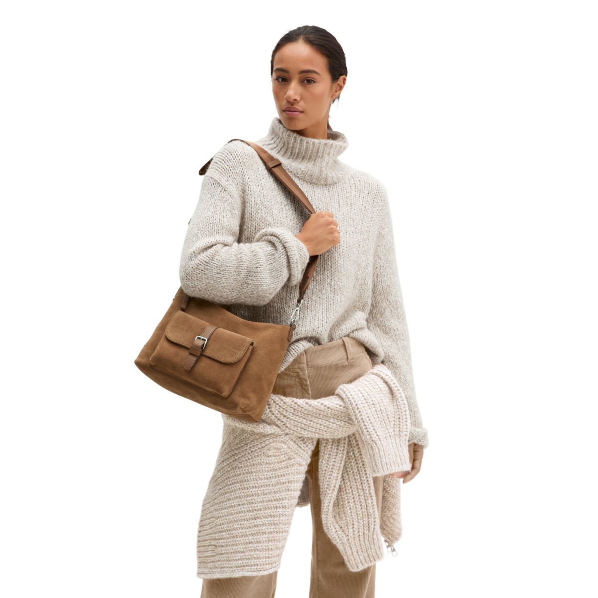 Sac Hobo modèle Caren en cuir de vachette velours souple cognac, MARC O'POLO