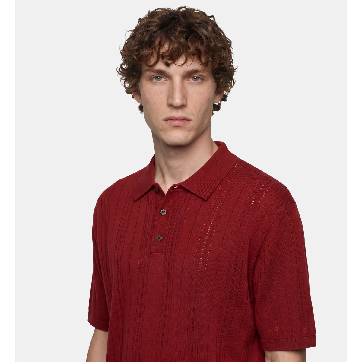 Polo tolico maille pointelle coton rouge foncé, GALERIES LAFAYETTE