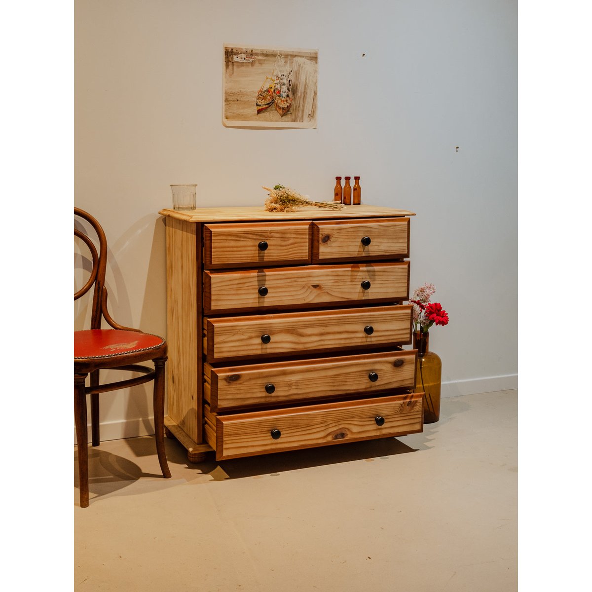 Commode en bois brut Garance N°616 - Bon état bois clair, DEBONGOUT
