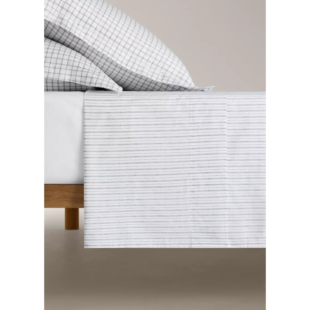 Drap plat percale rayures Lit 90 cm gris, MANGO HOME