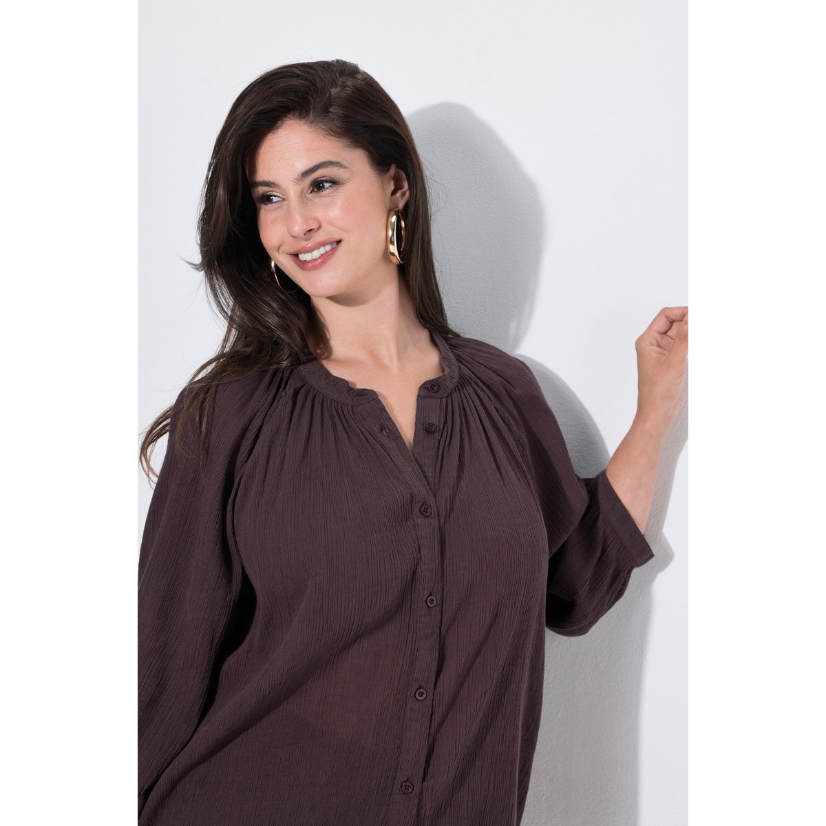 Chemisier en crêpe oversize acajou, ULLA POPKEN