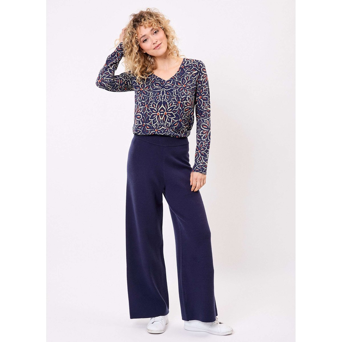 Pantalon maille large NICO marine bleu, LA FIANCÉE