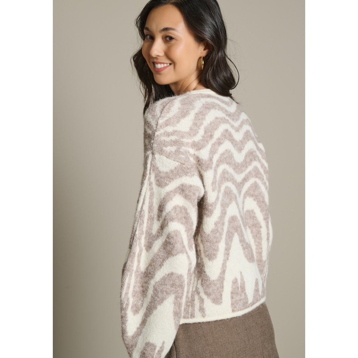 Pull jacquard motif animalier blanc vanille, LOLALIZA