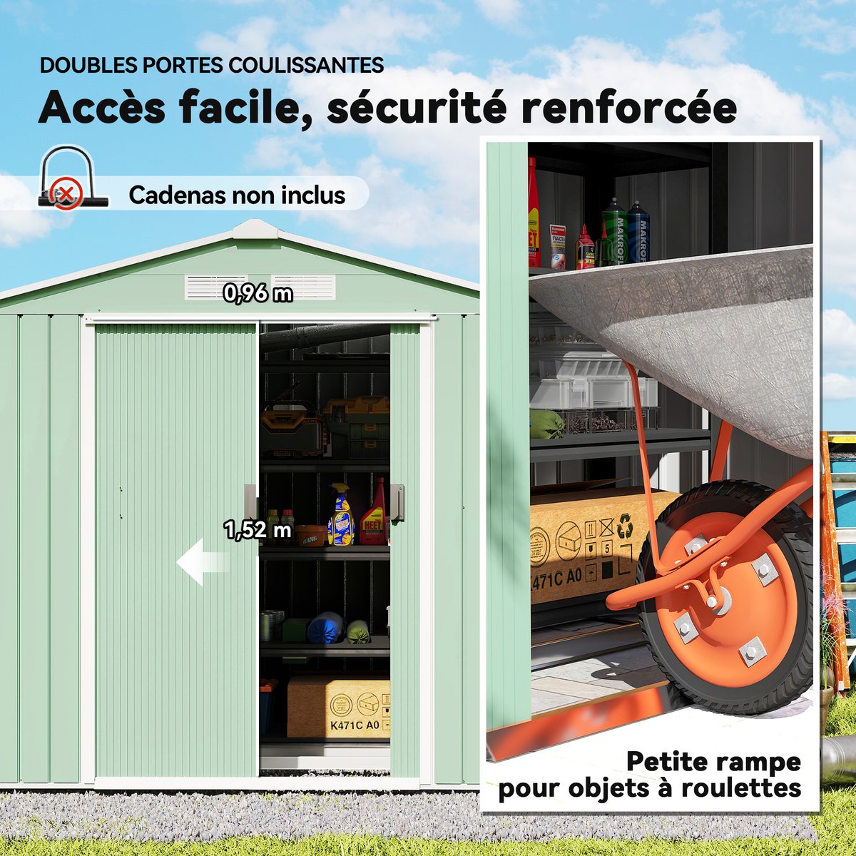 Abri de jardin Tôle d'acier Vert vert, OUTSUNNY