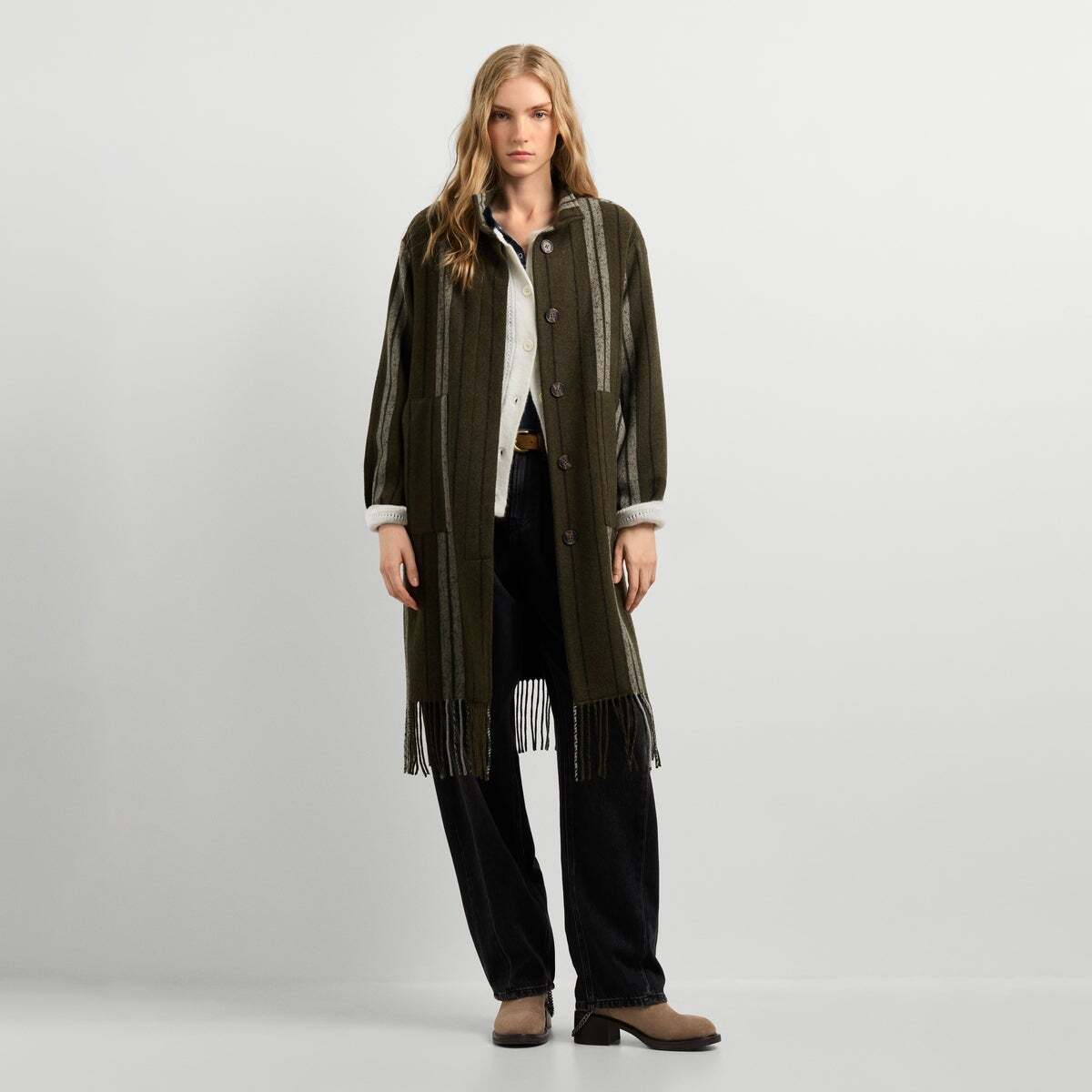 Manteau Long À Rayures vert kaki, PEPE JEANS