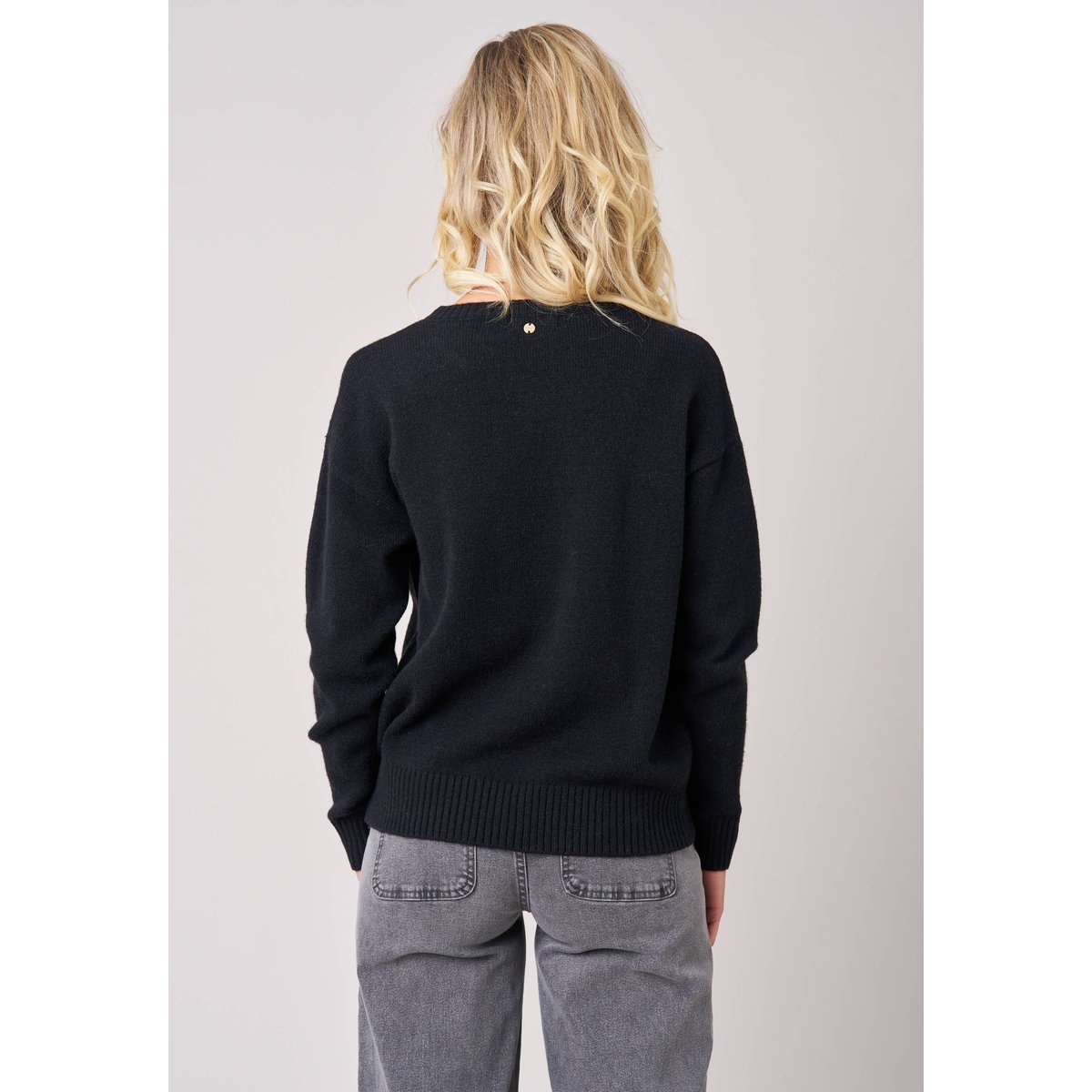 Pull femme maille douce motif cœur ADONIS noir, DEELUXE