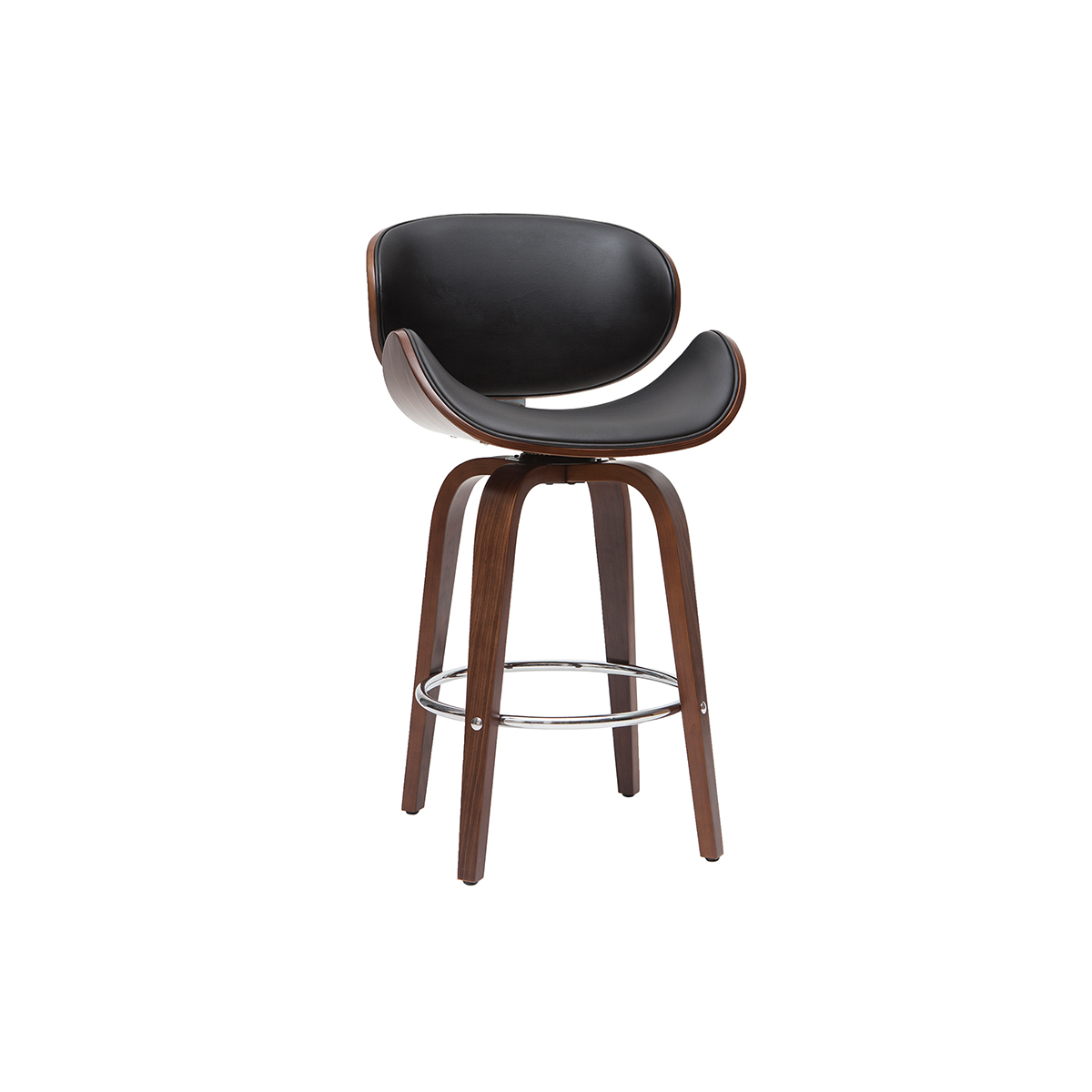 Tabouret de bar pivotant noir et bois clair 65 cm WALNUT noyer / noir, MILIBOO