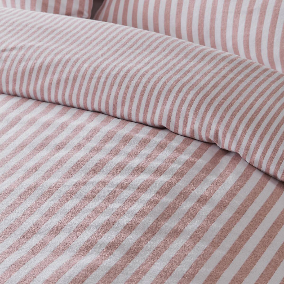 Brushed Stripe 100% Cotton Duvet Cover and Pillowcase Set blush pink, CATHERINE LANSFIELD