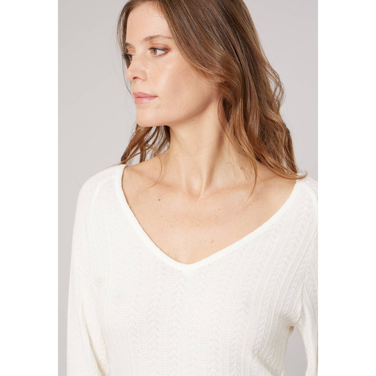T-shirt stretch femme en pointelle TAIFFY cream, DEELUXE