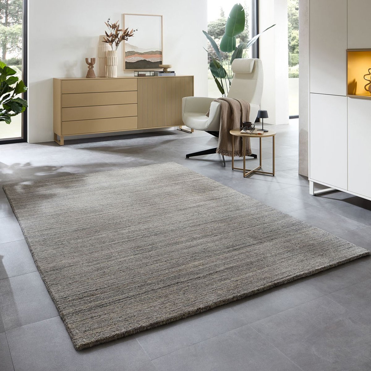 Tapis de salon UNI chiné tissé main - SAN DIEGO gris, THEKO