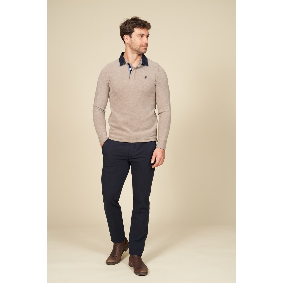 Polo manches longues chaud beige, MCS
