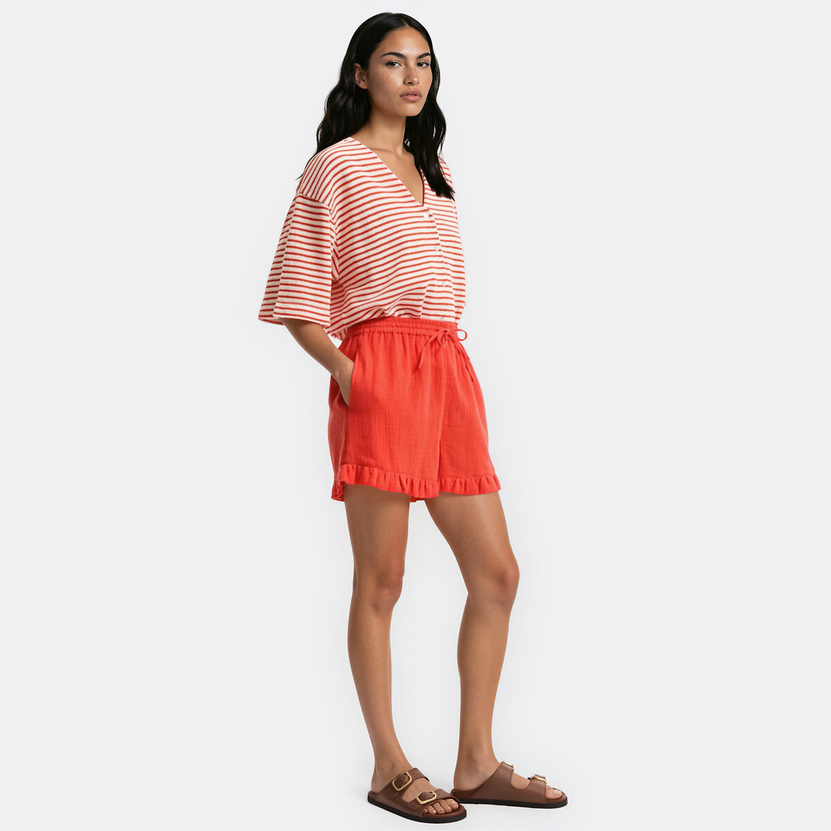 Short à volants et taille élastiquée rouge grenadine, LA REDOUTE COLLECTIONS