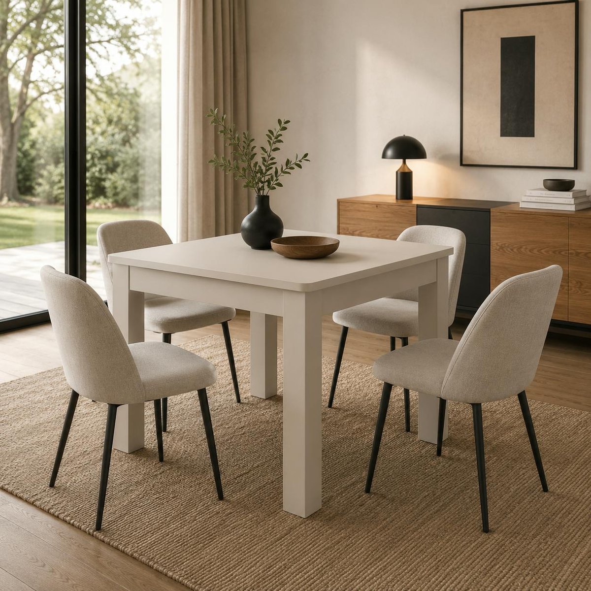 Table de cuisine carrée avec tiroir à couverts ALVA beige, PIER IMPORT