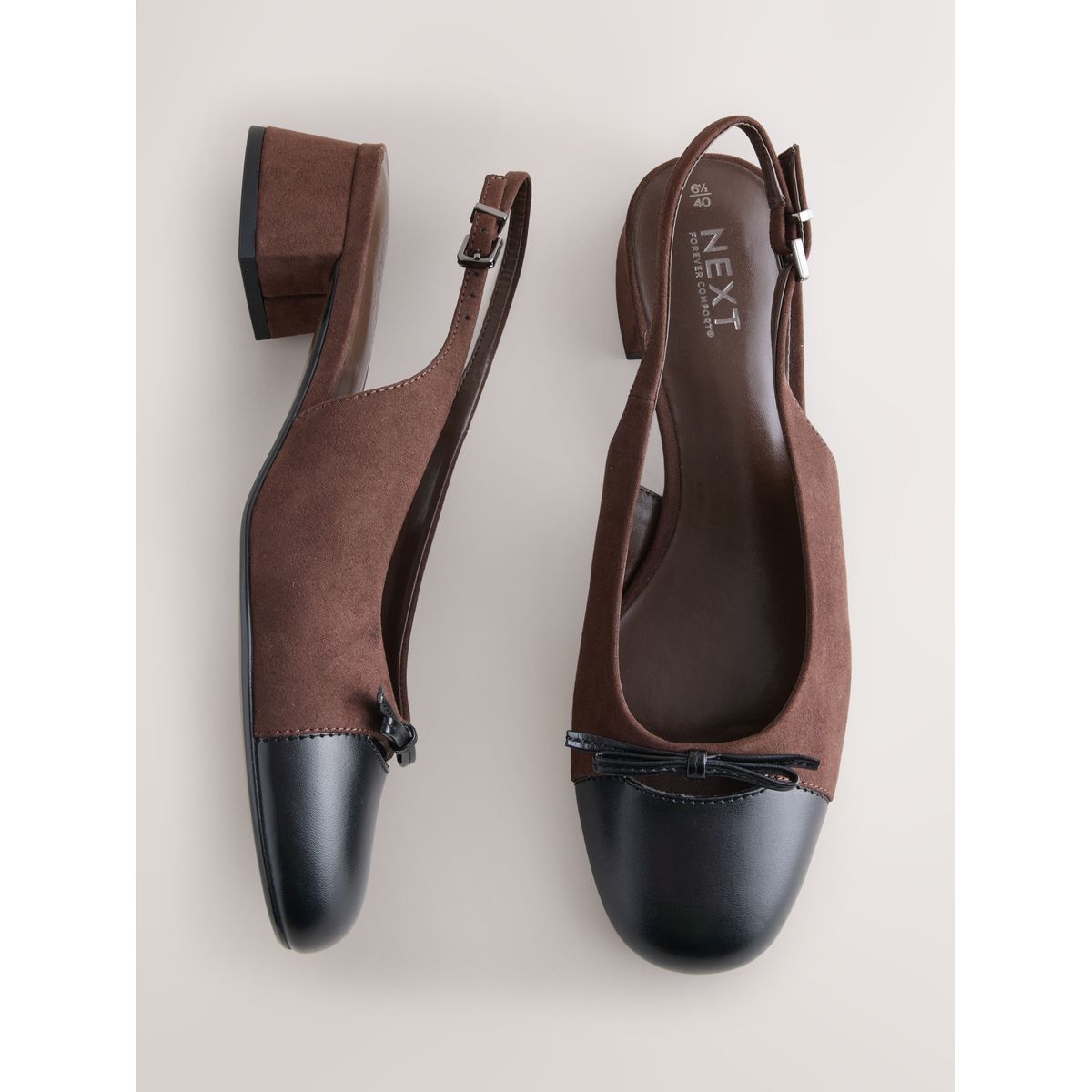 Chaussures à talon carré avec bride arrière marron chocolat, NEXT