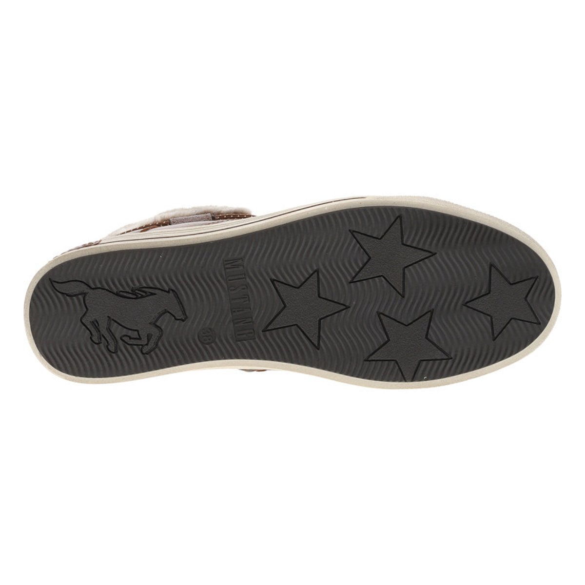 Tennis marron texturé à talon plat avec un zip et des lacets ronds marron, MUSTANG