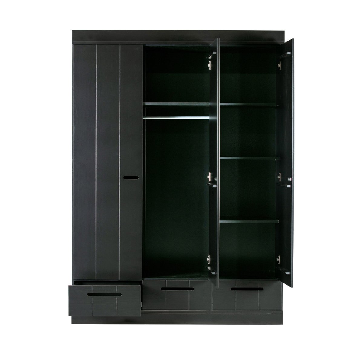 Armoire 3 portes avec tiroir en pin CONNECT noir, WOOOD