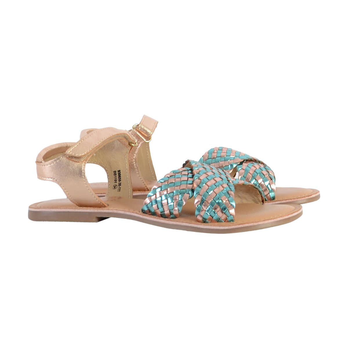 Sandale Plate Cuir Canibraid rose or turquoise, MOD8