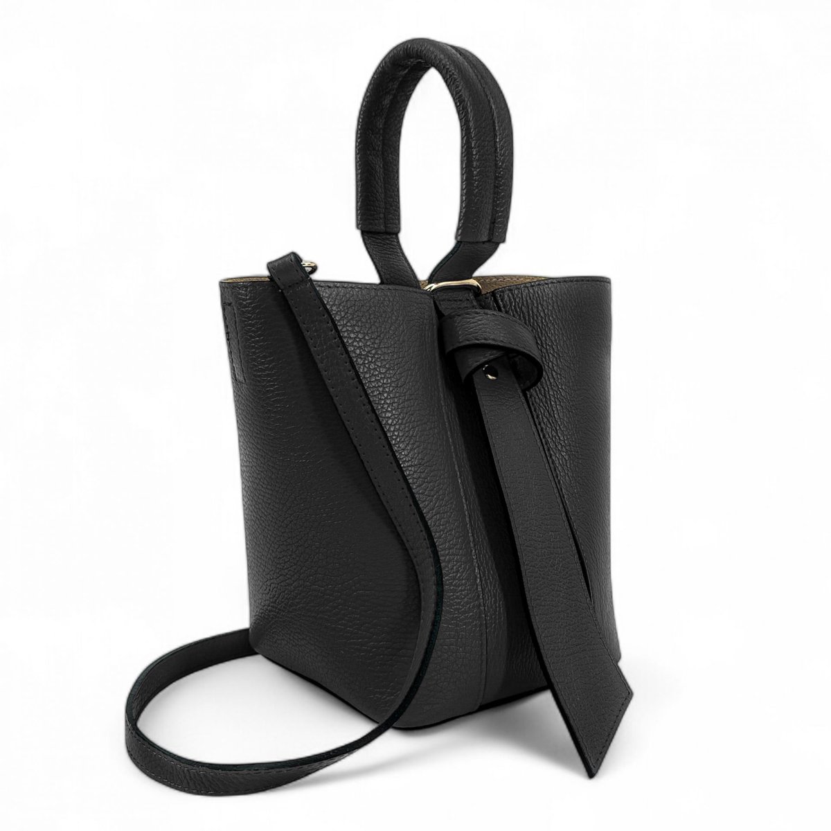 Sac seau et pochette en cuir grainé BIRDIE noir, OH MY BAG