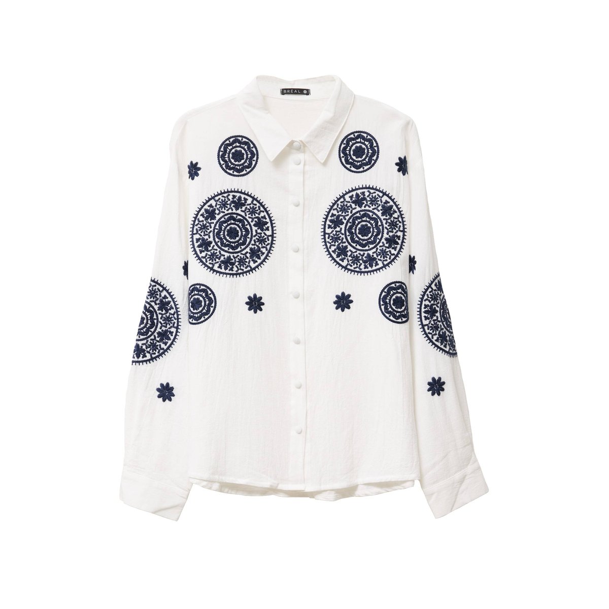 chemise en coton brodée manches longues ecru, BREAL