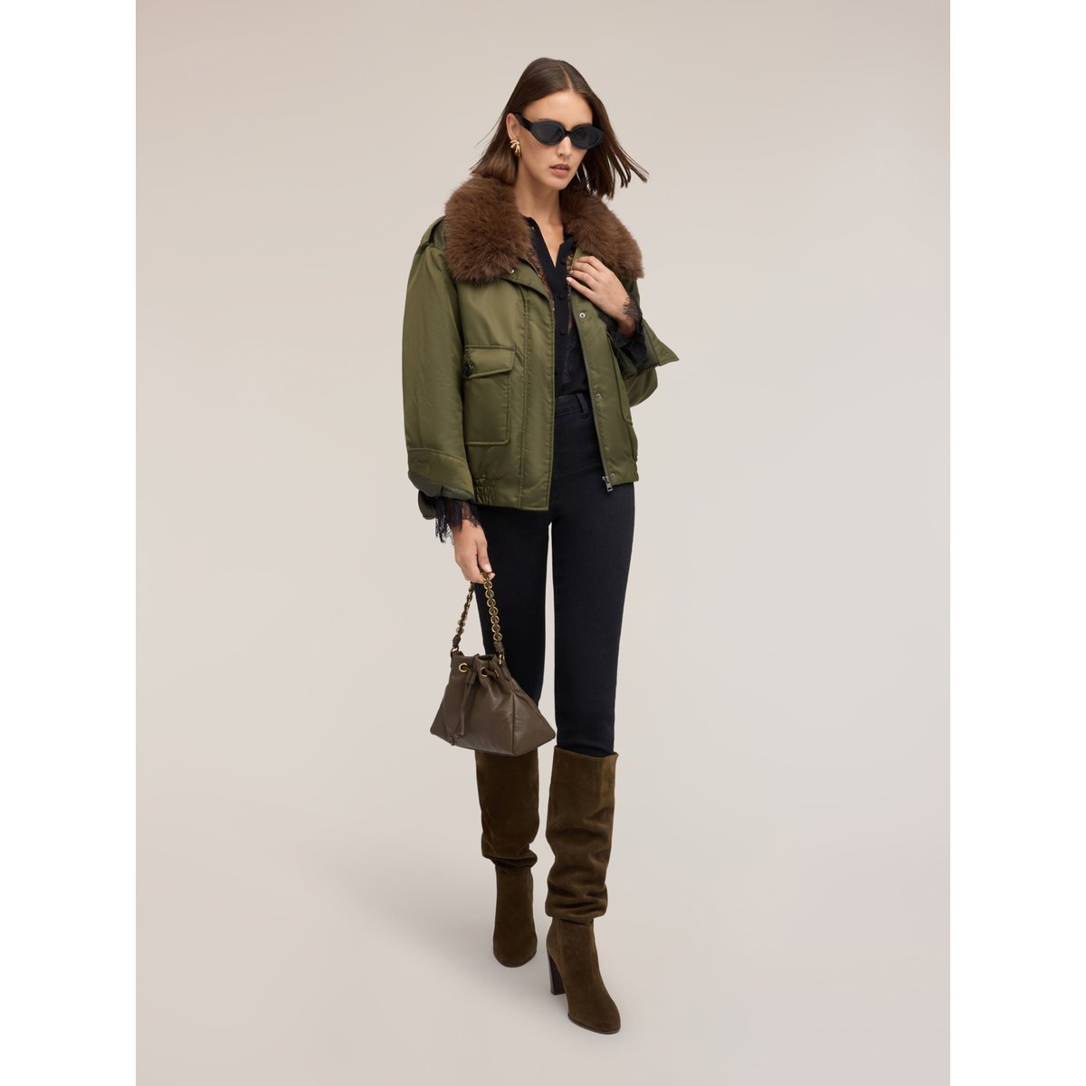 Blouson bombardier avec col amovible verde militare, MOTIVI