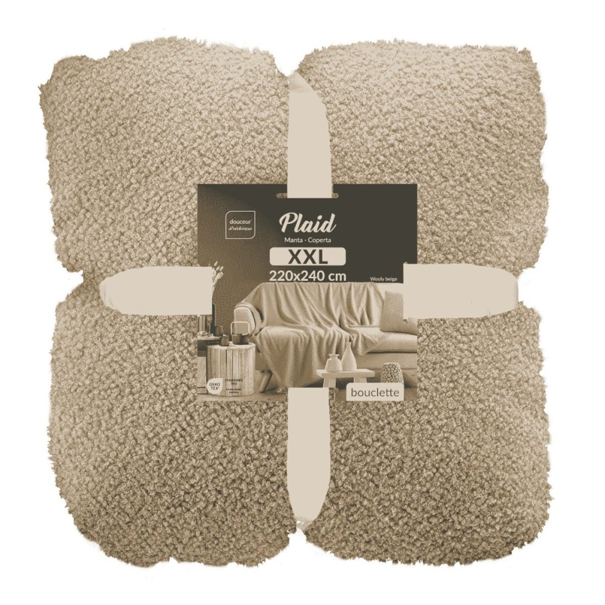 Plaid Xxl 220x240 En Bouclette Coloris Beige beige, DECORATIE
