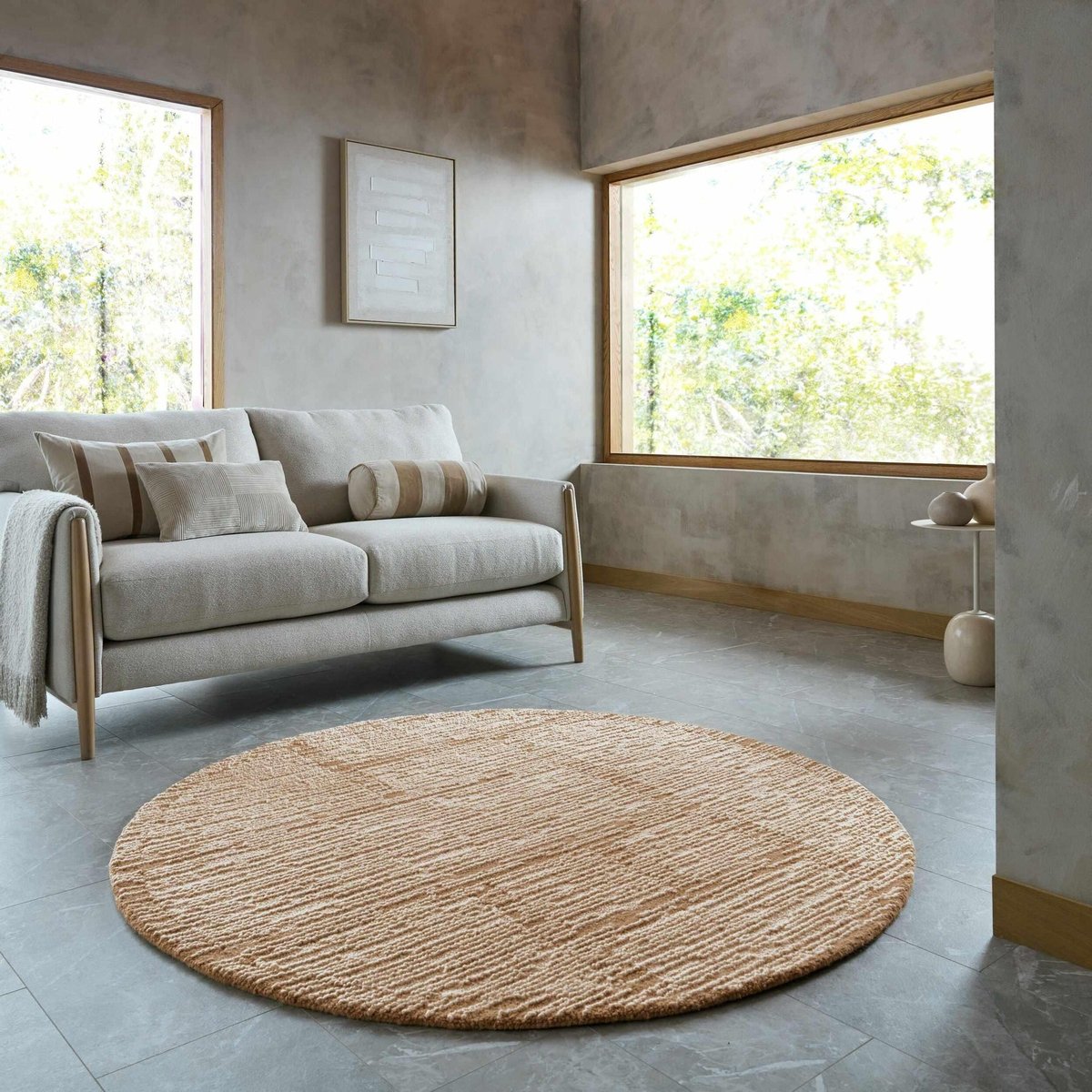 Tapis en laine rond HARRIS MODULA naturel, FLAIR RUGS