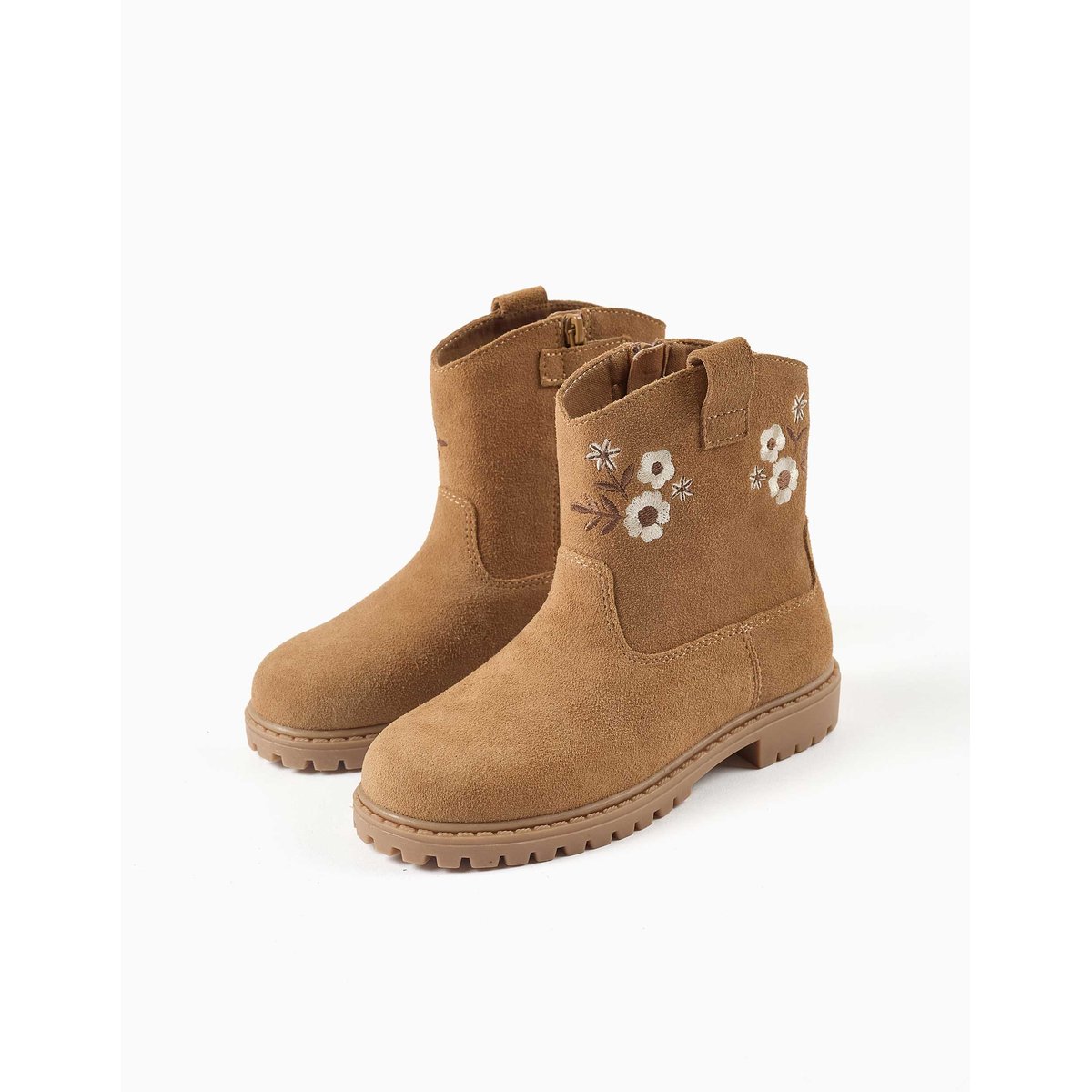 Bottines en suéde avec fleurs brodées marrón, ZIPPY