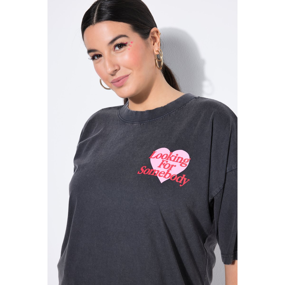T-shirt à imprimé cœur devant chiné anthracite, STUDIO UNTOLD