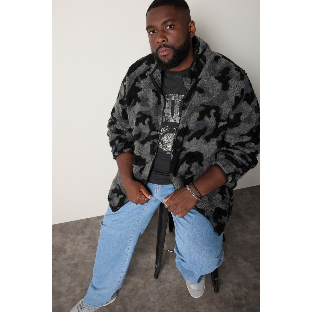 Veste esprit blouson Teddy noir, STHUGE