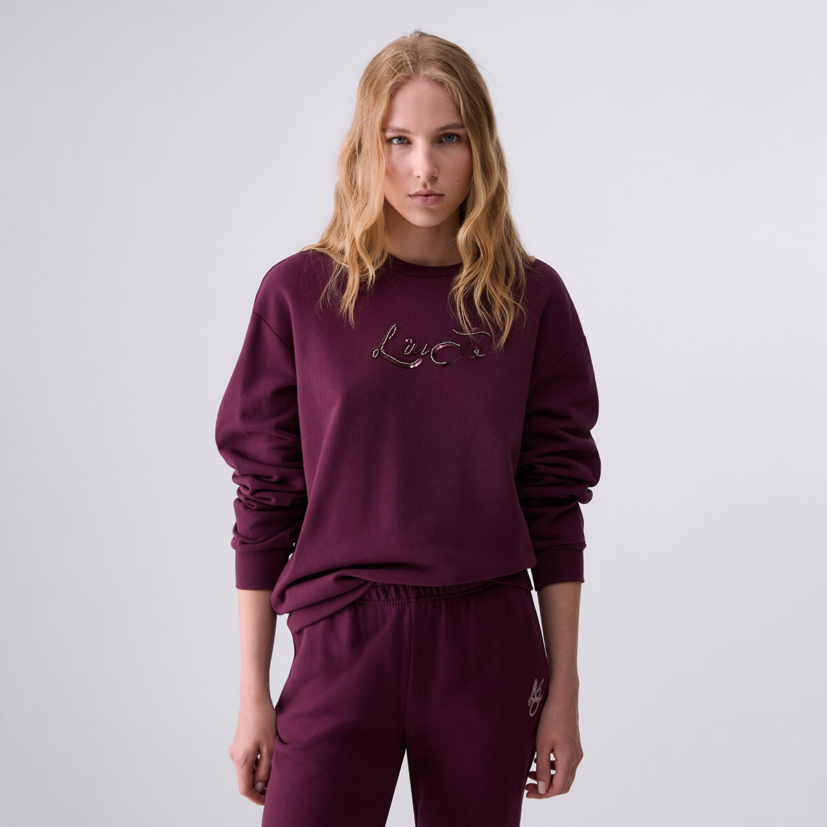 Sweat avec applications bijou aubergine, LIU JO