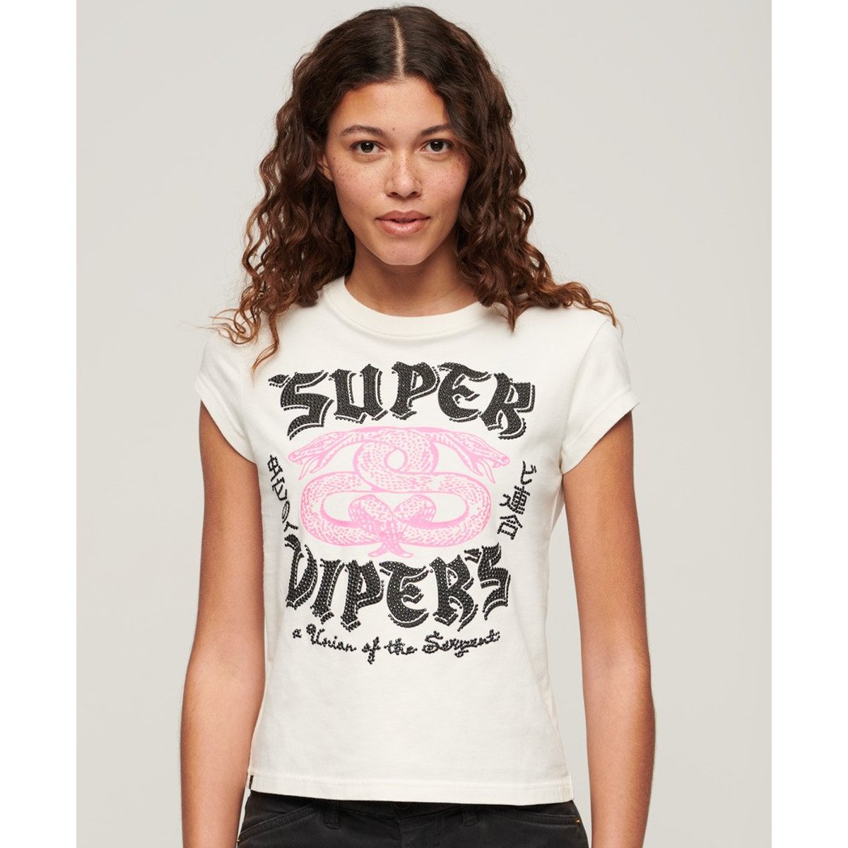 T-shirt fantaisie à mancherons et motif affiches écru, SUPERDRY