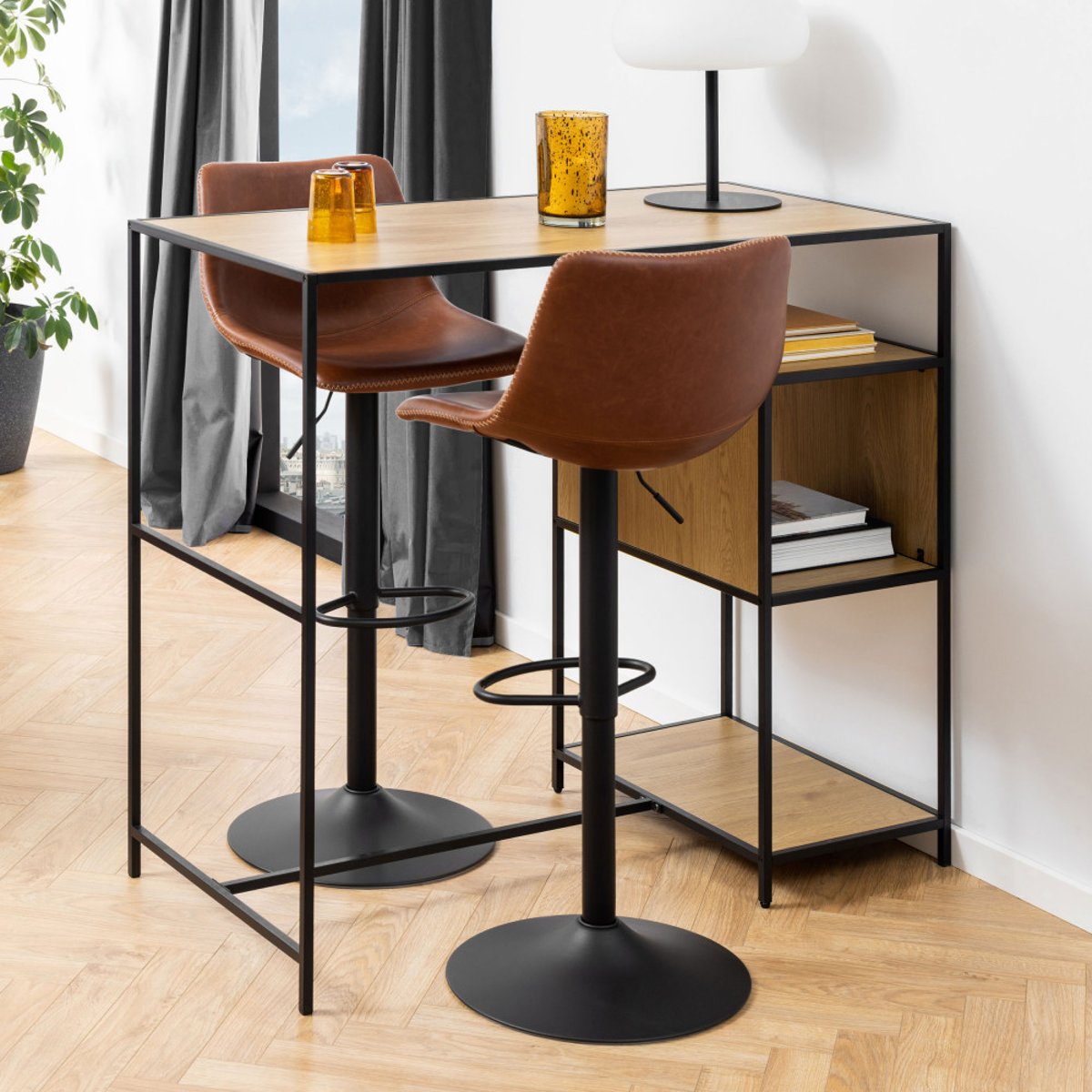 Tabouret de bar réglable en simili et métal H61-83cm- ANARTIA marron, DRAWER