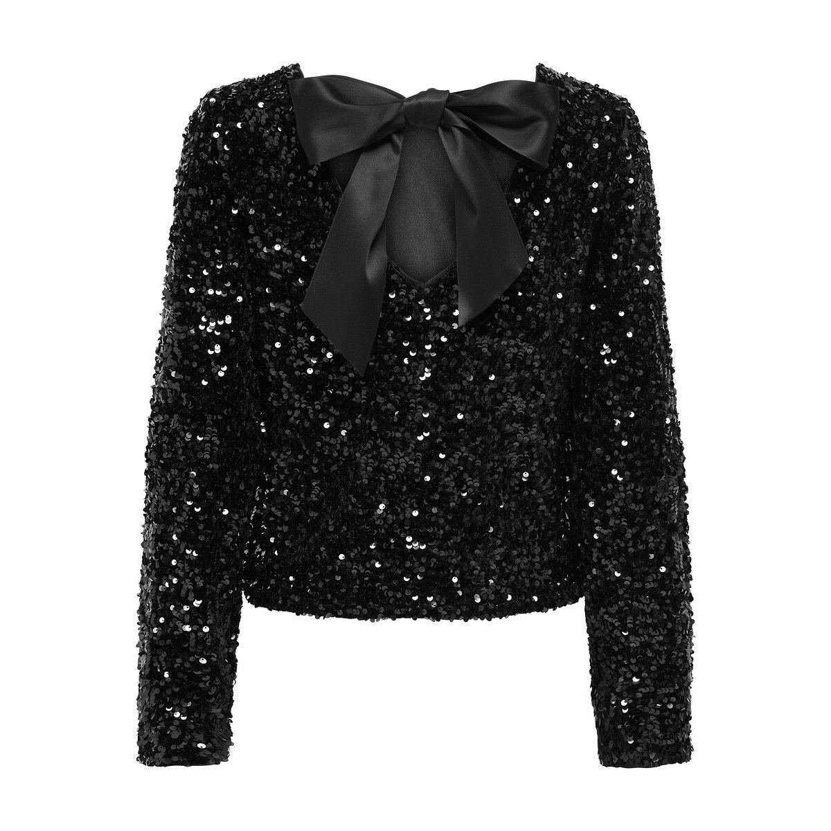 Top à sequins manches longues, nœud dans le dos noir, ONLY