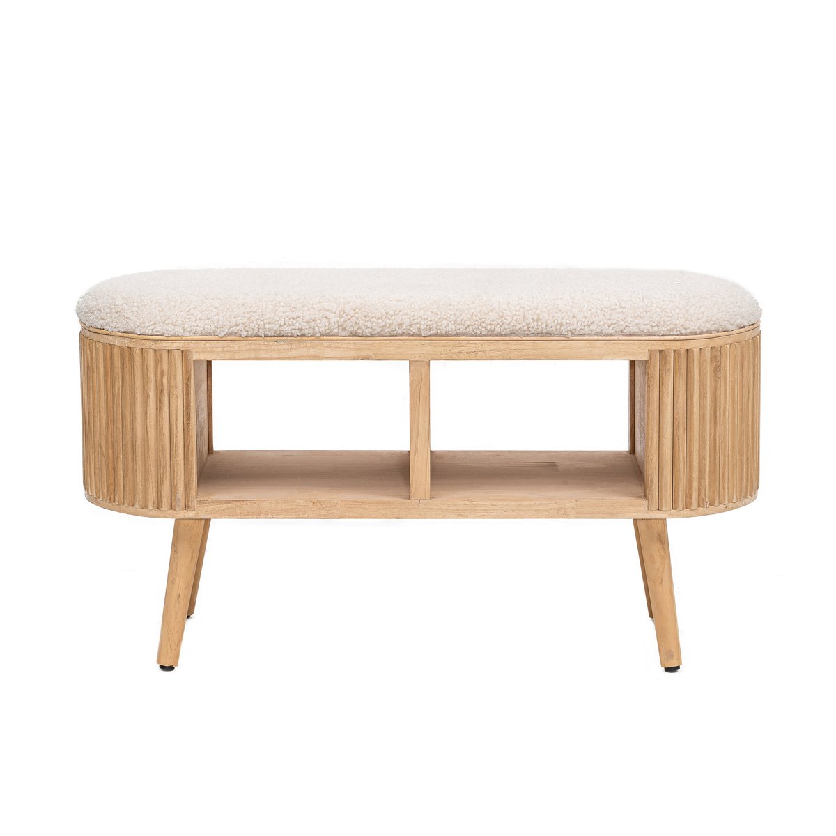 Banc avec rangement, pin et bouclette, ISUMI blanc cassé, NORDLYS