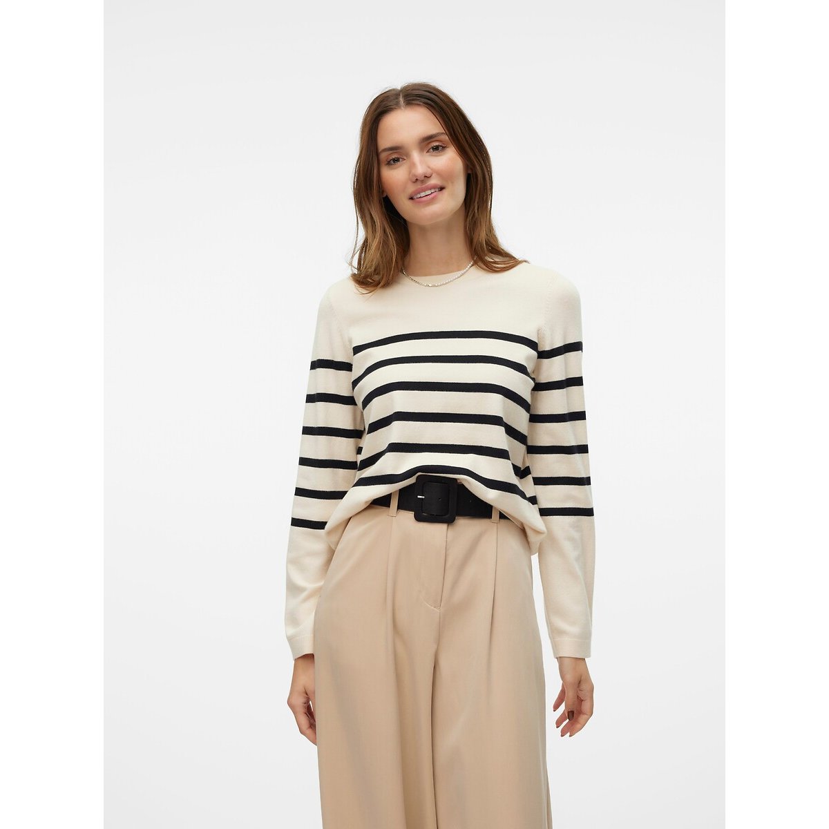 Pull col rond à rayures rayé noir, VERO MODA