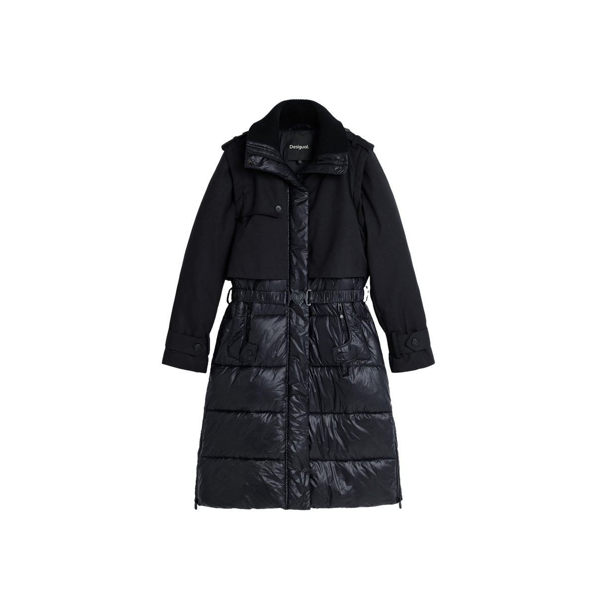 Manteau long matelassé noir, DESIGUAL