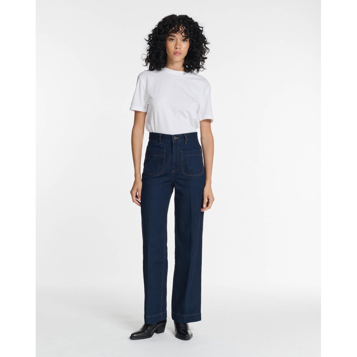 Jeans droit large taille haute normale brut, LABDIP