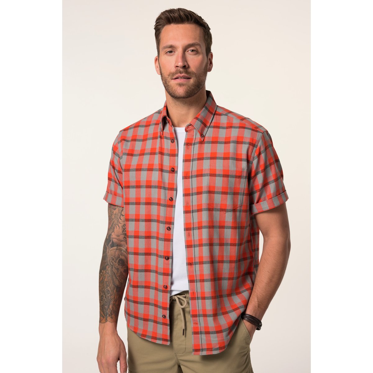 Chemise à carreaux rouge orange, JP1880