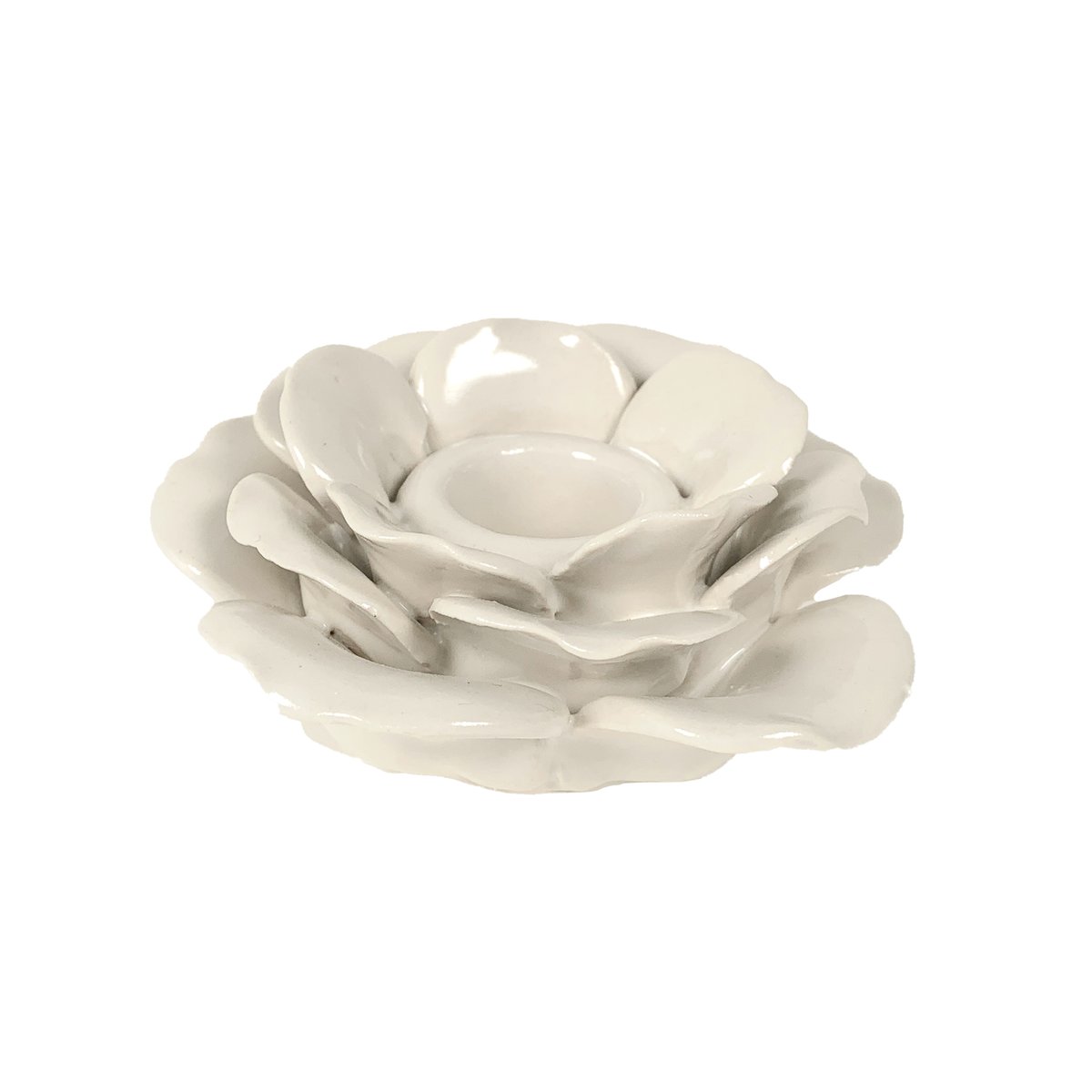 Bougeoir fleur céramique 9.6x9.3x4cm blanc, EMDE