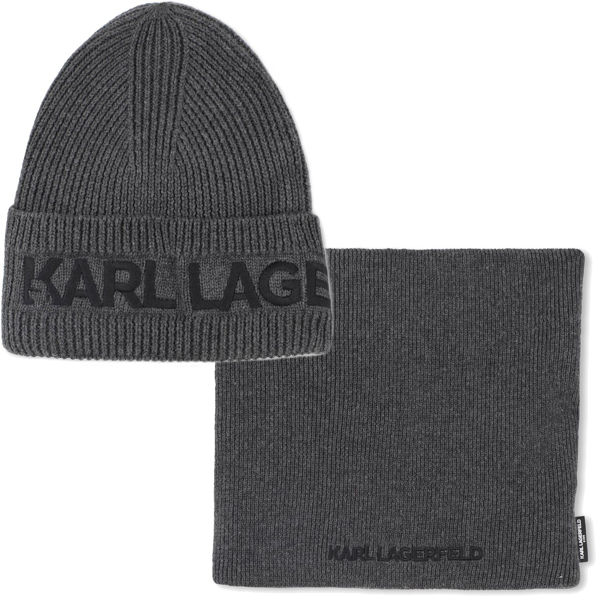 Ensemble bonnet + tour de cou tricot anthracite chine, KARL LAGERFELD KIDS