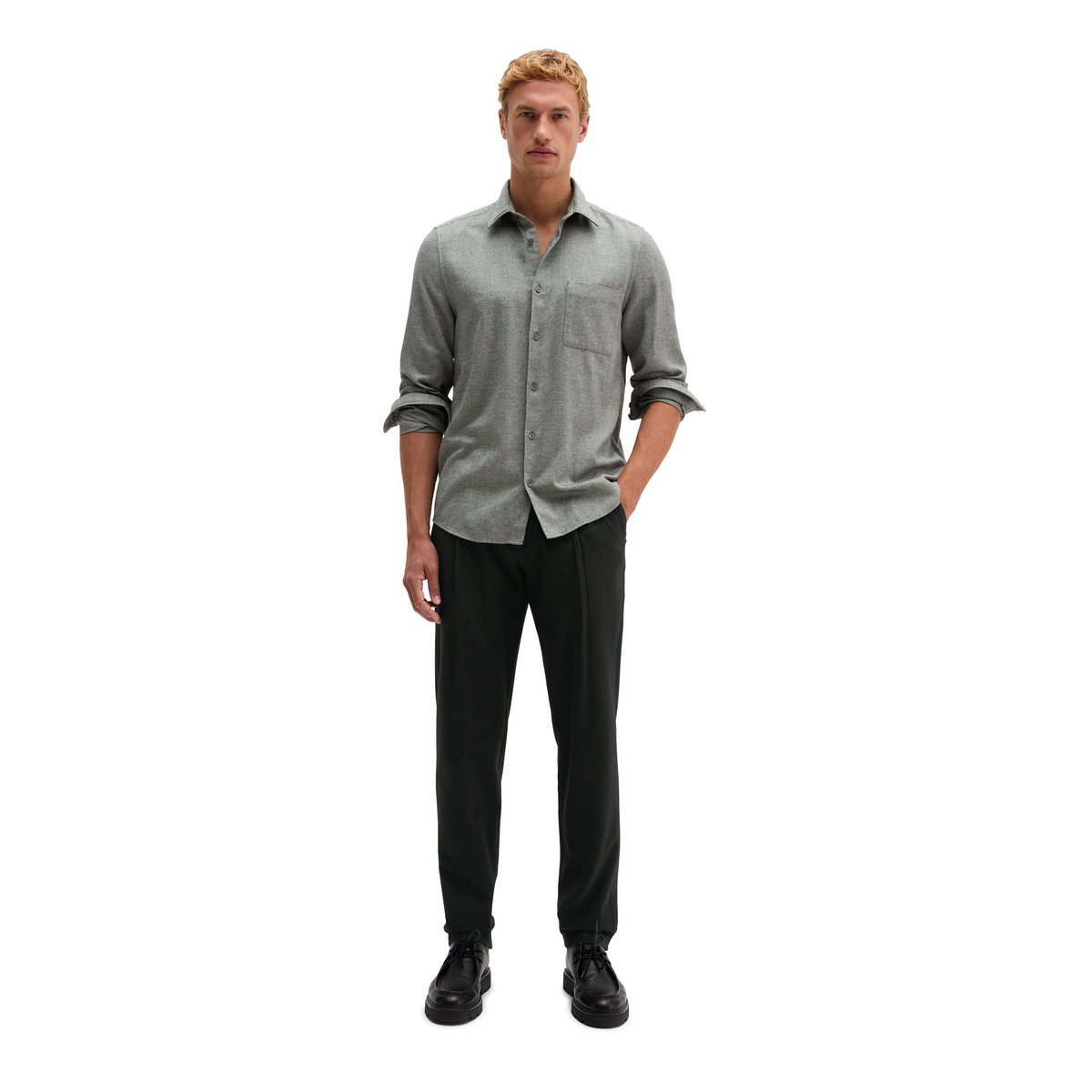 Chemise en flanelle, coupe ajustée en un mélange doux de coton bio et de lyocell gris, MARC O'POLO