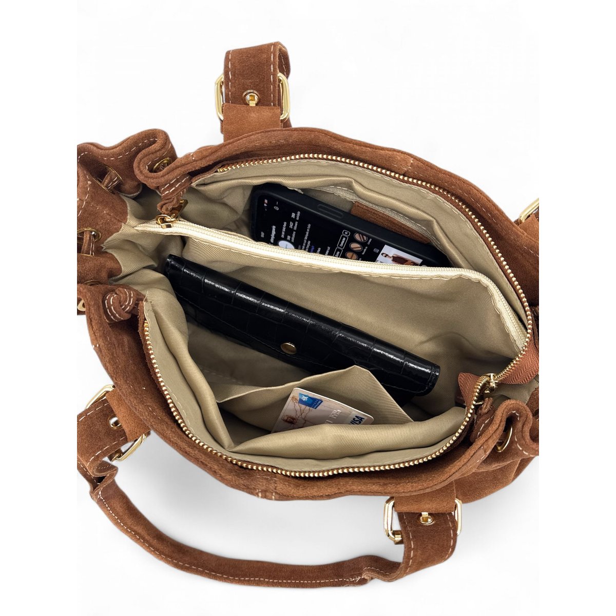 Sac bowling en croûte de cuir PRINCESSE SUEDE camel foncé, OH MY BAG