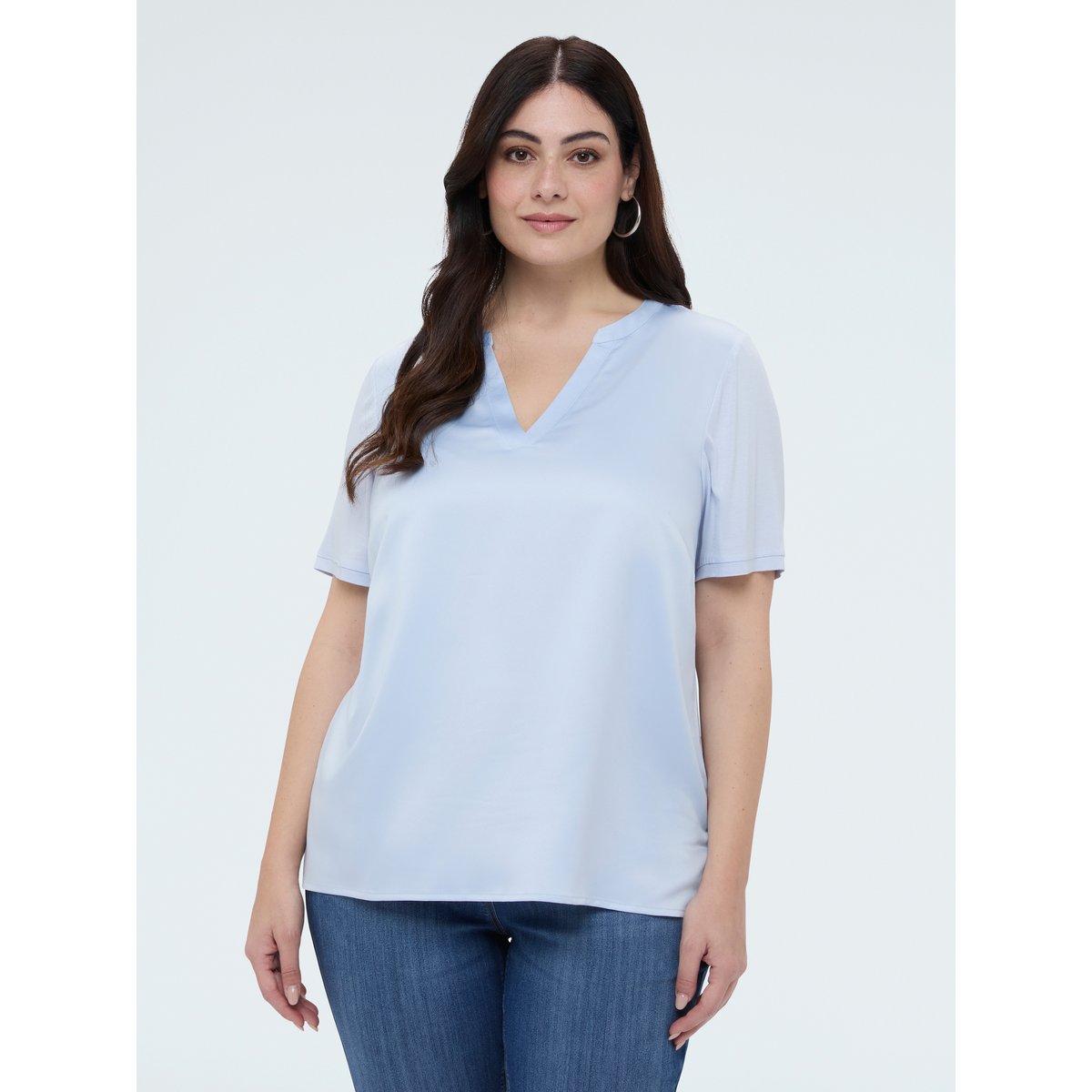 T-shirt bimatière en mélange viscose light - blue, FIORELLA RUBINO