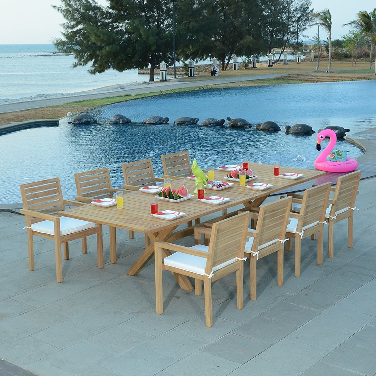 Salon de jardin teck massif Marsala, 8 places naturel, TECK ATTITUDE