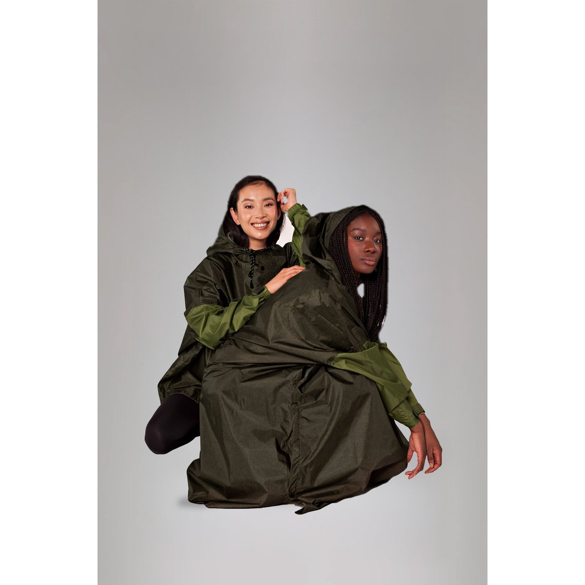 Poncho de pluie imperméable HERRINGBONE kaki profond & olive, RAINKISS