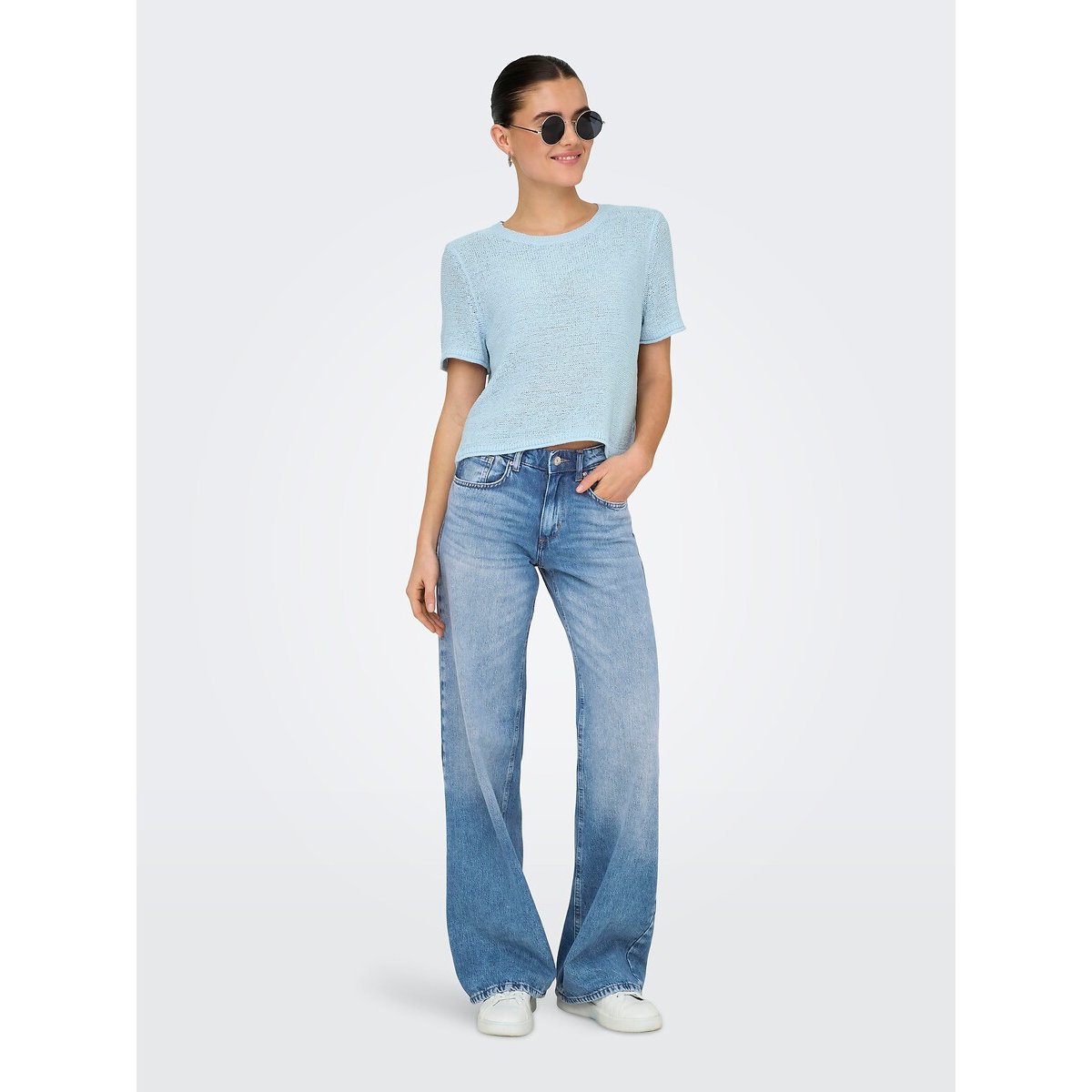 Fine Knit Short Jumper light blue, ONLY