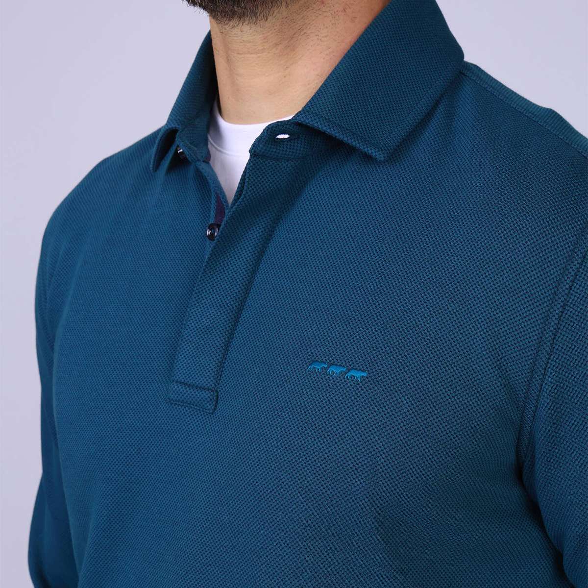 Polo Hachil bleu petrole, MISE AU GREEN