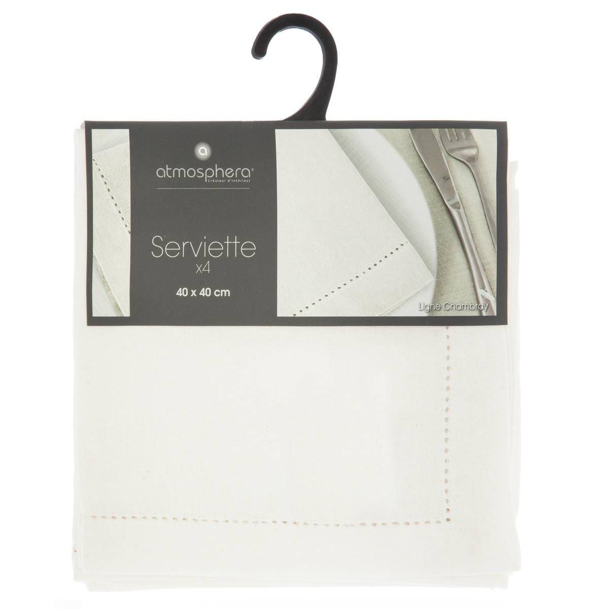 Lot de 4 serviettes de table Chambray blanc, ATMOSPHERA