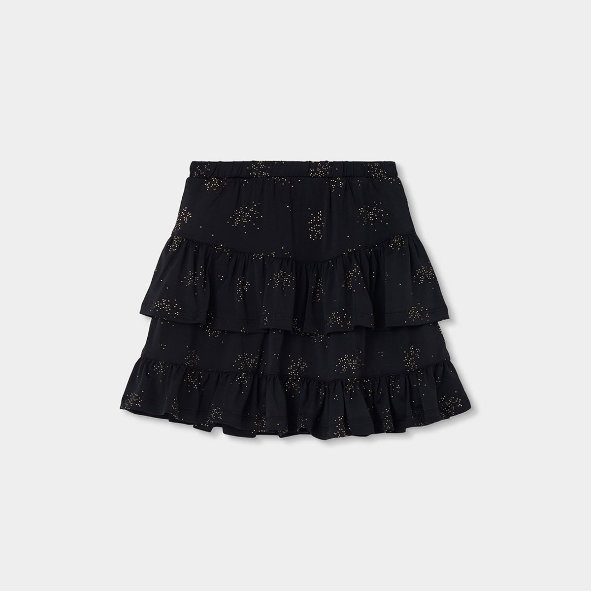 Jupe fille en maille imprimée avec étoiles et volants noir, BOBOLI