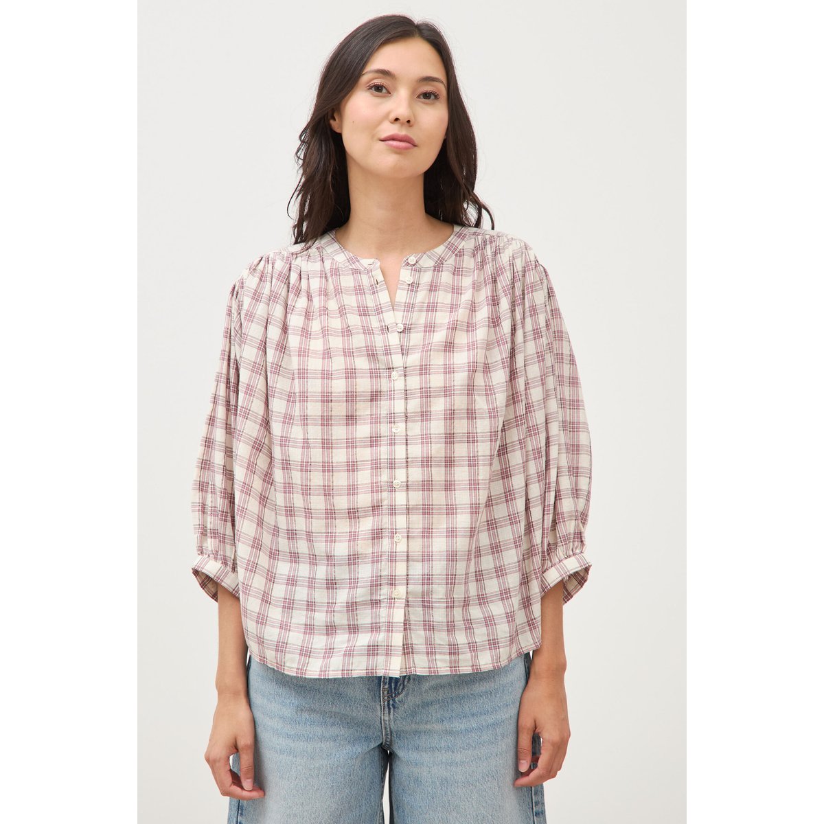 Chemise oversize à carreaux marron cognac, BONOBO